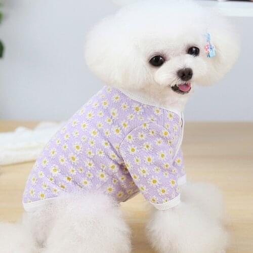 Dasiy Print Dog Clothes Cardigan Dog Hoodies Coat Purple Blue Long Sleeve Coat Jacket For Yorkie Terrier Pet Clothing Dog Outfit