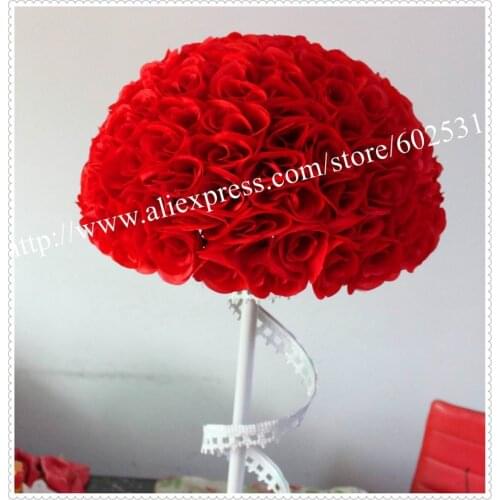SPR 50cm 2pcs/lot wedding silk kissing ball plastic inner red kissing ball-table flower decorations-1pcs=2pcs half balls