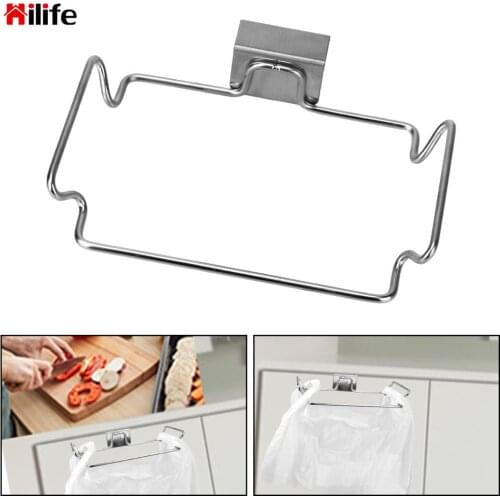 Stainless Steel Kitchen Trash Rack Closet Stand Cabinet Door Garbage Storage Holder Garbage Bags Holder Kitchen Accessories
