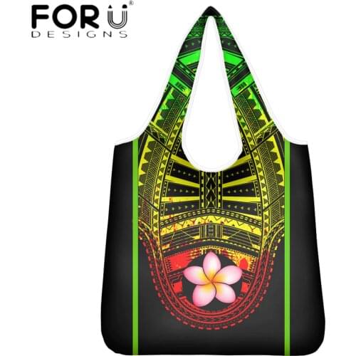 FORUDESIGNS Women Shopping Bag Samoa Polynesian Plumeria Printring Reusable Storage Bag Female Shoulder Sac Totes Bolsa Mujer