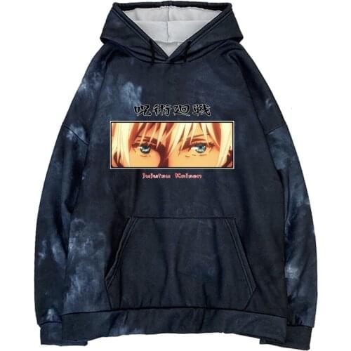 Women/Men Jujutsu Kaisen Long Sleeve Hooded Sweatshirt Harajuku Anime Cool Eyes Men Hoodies Fashion Tie Dye Casual Top