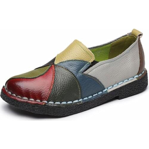 Womens Ladies Female Woman Mother Shoes Flats Genuine Leather Loafers Mixed Colorful Non Slip On Plus Size 35-42