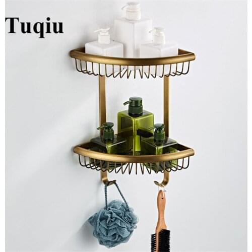 Corner Shelf Bathroom Shelf Shower Rack Dual Tier Bath Shower Shelf Bath Shower Caddy Rack Holder Wall Mounted Antique Gold