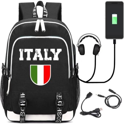 Italy Vintage Distressed Style Football Fans Backpack Men Multifunction USB Charging Laptop School Travel Bags for Boys Girl