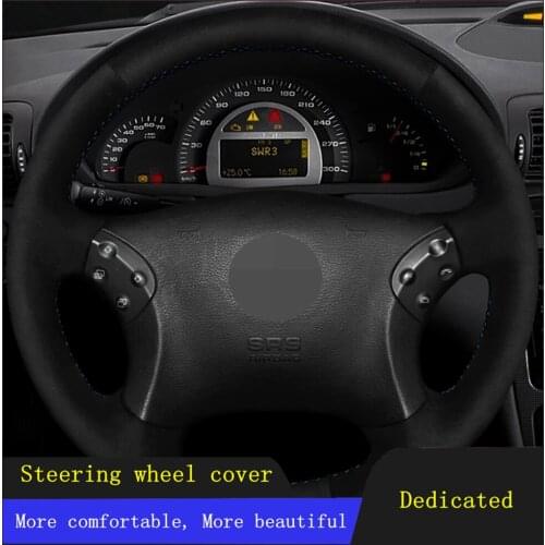 Car Accessories Steering Wheel Cover Black Hand-stitched Soft Suede Leather For Mercedes Benz W203 C-Class 2001 - 2007