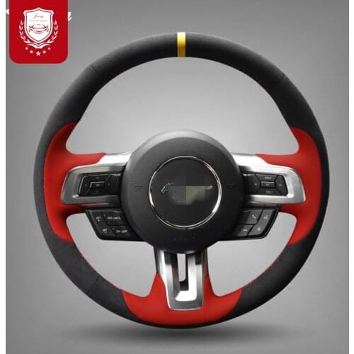 For Ford Mustang 2015-2019 Mustang GT 2015- 2019 Hand-stitched Black Suede Steering Wheel Cover car accessories Auto parts