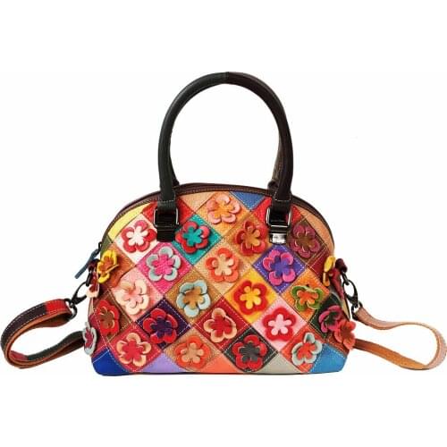 Women Real Leather Flowers Shell Bag Designer Handmade Patchwork Genuine Leather Women Weaved Messenger Handbag high luxury 2021