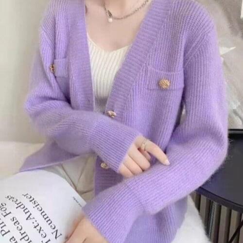 Women Vintage Cardigan V Neck 2021 Sweater Fall Soft Cotton Knit Hot Tide Korean Casual Simple Solid Color Fashion Jacket Top