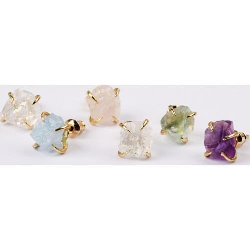 Gold Color Healing Crystal Earring Multi-kind Natural Stones Stud Earrings Claw Earrings New Gems Stone Earring for Women ZG0446