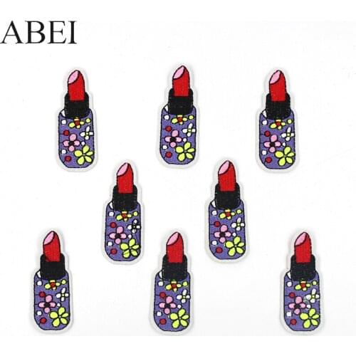 10pcs/lot Cartoon Cute Embroidery Lipstick Appliques Diy Girl Clothes Jeans Backpack Stickers Sewing Apparel Patches Iron On