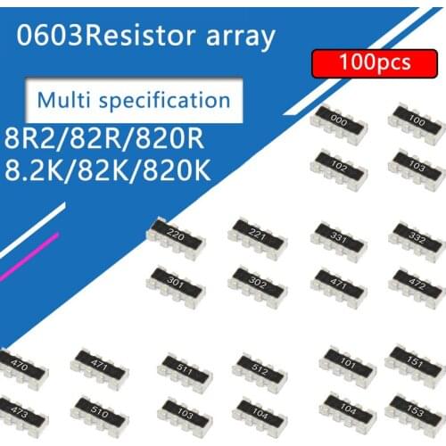 100pcs 0603*4 8P4R 2*4P SMD Network Resistor array 8R2 8.2 ohm 82 ohm 820 ohm R 8.2K 82K 820K 821 822 823 824