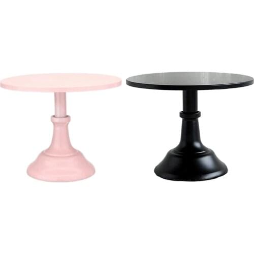 2 Pcs Metal Iron Cake Stand Round Pedestal Dessert Holder Cupcake Display Rack Bakeware, Pink & Black