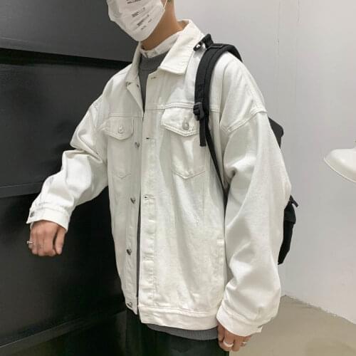 2021 Mens New Style Fashion Trend White Denim Jackets Loose Solid Color Coats Cowboy High-quality Outerwear Plus Size S-2XL