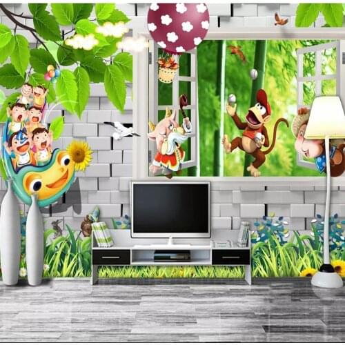 Milofi custom 3D wallpaper mural 3D window scenery cartoon childrens room animal for living room bedroom decoration painting wa