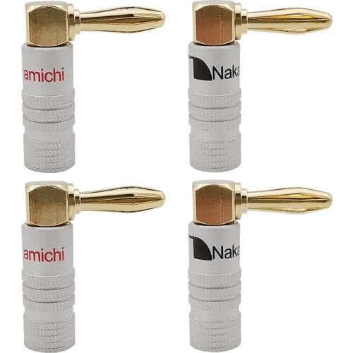 4Pcs Right Angle Banana Plug 4mm Gold-Plated L Shape 90 Degree Banana Adapter Audio Speaker Wire Cable Connector 2 Black 2 Red