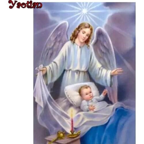 5D DIY Diamond Painting Cross Stitch Angel Guardian Baby Diamond Mosaic Full Square Diamond Embroidery for Adults and Beginner