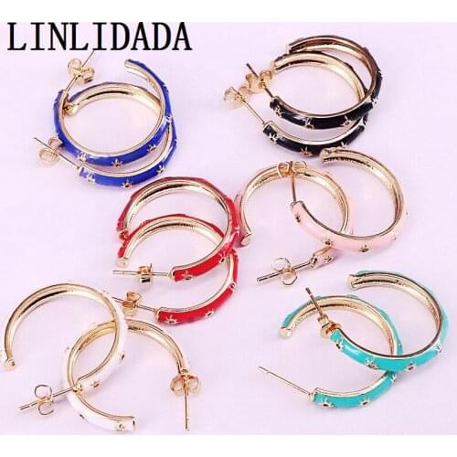 6Pairs Mix Color Enamel Stud Earrings Gold Color Enamel Circle Shaped Earrings for Women Fashion Jewelry