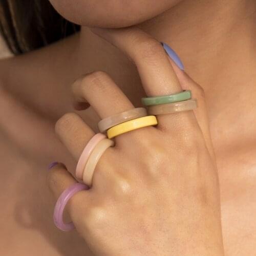 6pcs/set Fahion Acrylic Rings for Women Simple Multi Color Round Finger Rings Set Korean Trendy Party Jewelry Accessories EH49