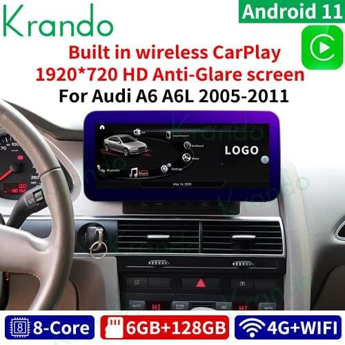 Krando Android 10.0 12.3'' car audio system Android car radio gps navigation for AUDI A6/A6L 2005-2011 carplay screen 4G+WIFI