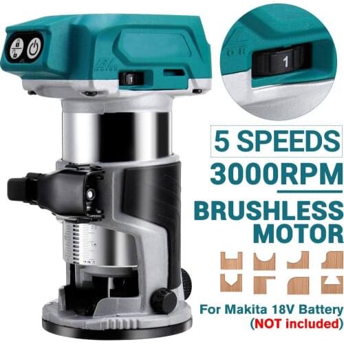 5 Speeds Brushless Electric Hand Trimmer Cordless Wood Router Woodworking Engraving Slotting Trimming for Makita 18V Battery