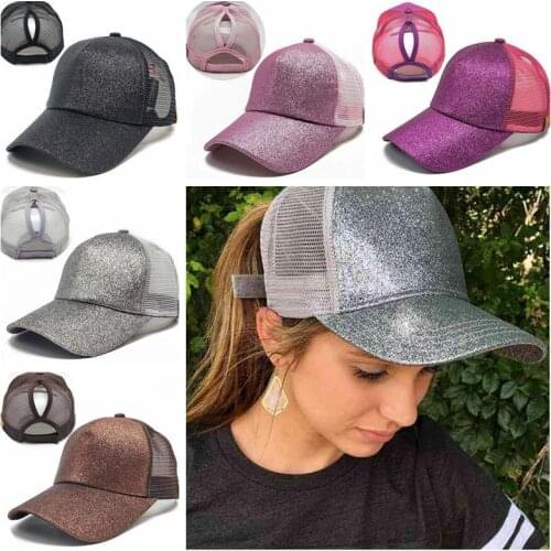 Glitter Ponytail Baseball Cap Women Snapback Hat Summer Messy Bun Mesh Hats Female Casual Adjustable Sport Caps
