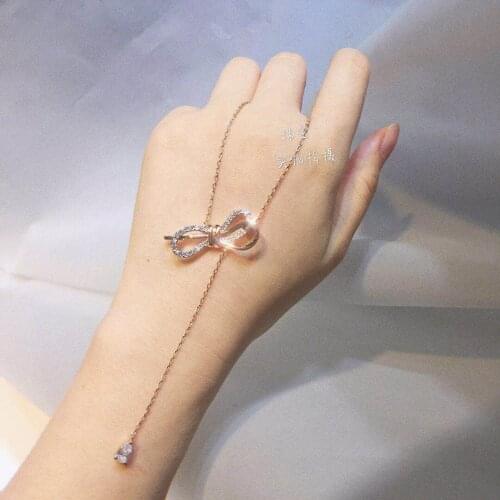 Austrian bow Y-shaped tassel two-tone clavicle short necklace Rose gold sweater chain Valentines Day gift