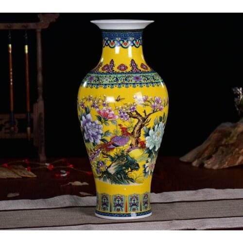 Jingdezhen Enamel Ceramic Vase Living Room Flower Arrangement Wine Cabinet Office Home Decoration Hydroponic Crafts