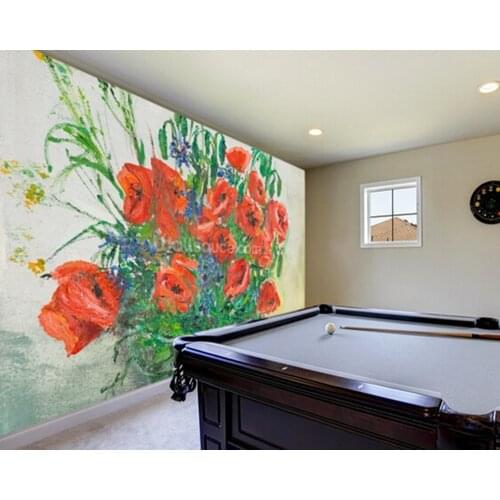 Custom painting wallpaper, Poppy Bouquet Oil Painting,3D retro wallpaper for living room sofa kitchen background PVC wallpaper