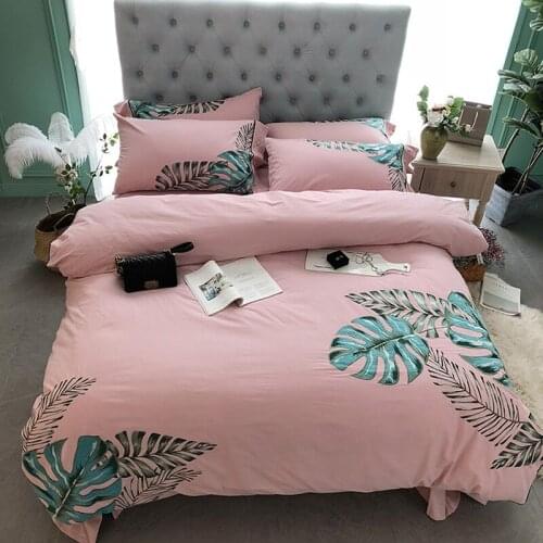 Perfect Pink Embroidered Soft Thicken Sanding Cotton Bedding set Queen King Flower Duvet cover Bed sheet set Pillowcases 4pcs