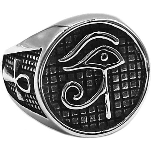 Egypt Pharaoh Eyes Biker Ring Stainless Steel Classic Egyptian Eye of Horus Ra Udjat Amulet Mens Women Ring Wholesale SWR0830