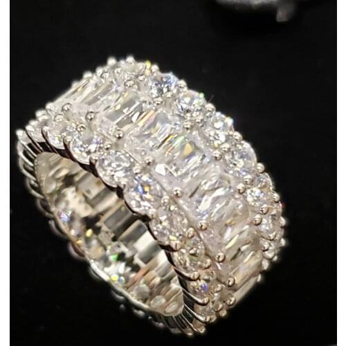 Luxury Eternity Full Lab Diamond Ring 925 sterling silver Bijou Engagement Wedding band Rings for Women men Charm Jewelry Gift