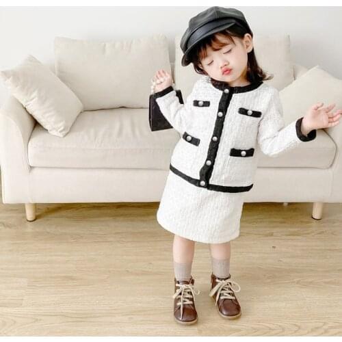 Girls Korean Tweed Top Short Skirt Two-Piece Set Toddler Girl Fall Clothes 2021 Fashion Clothes Kids Boutique Clothing Wholesale
