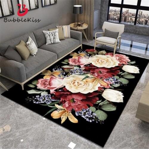 Bubble Kiss Modern Black Carpets For Living Room Color Flower Pattern Home Large Area Rugs Bedroom Decor Soft Non-Slip Floor Mat
