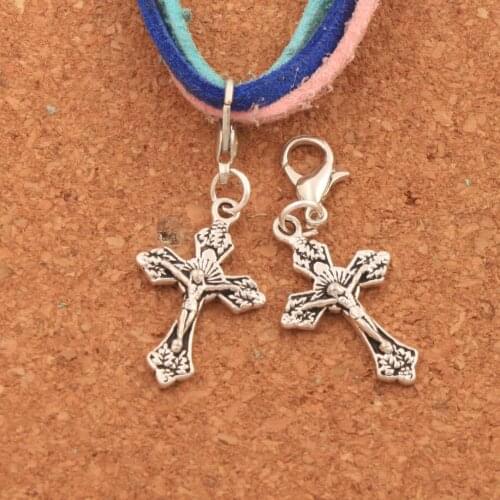Jesus Christ Crucifix Cross Religious Lobster Claw Clasp Charm Beads Jewelry DIY C427 25pcs 15.2x38.6mm zinc alloy