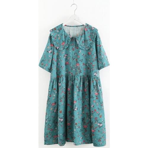 Lamtrip Romantic Flowers Cotton Peter Pan Collar Short Sleeve Dress Summer Mori Girl 2021