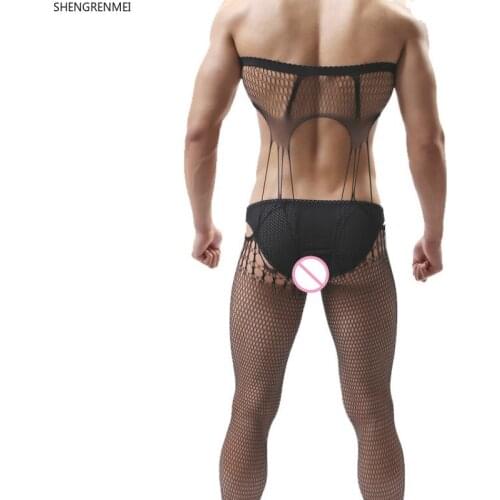 SHENGRENMEI Man Sleepwear Male Underwear Mens Sexy Lingerie Fishnet Bodysuit Adult Mens Sex Net Clothes Plus Size Men Nighties