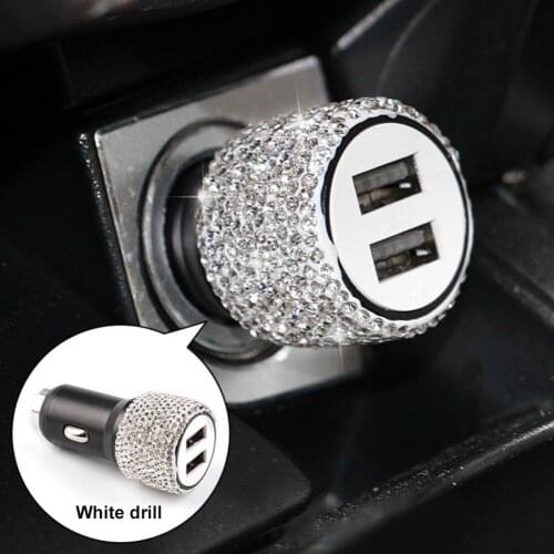 5PCS Shiny Car Accessories Set Bling Rhinestone Kit w/ Dual USB Car Charger Air Vent Phone Mount 3 In 1 Charging Cable and Hooks