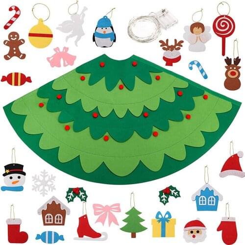 28Pcs Felt Christmas Tree Decoration Set Kids Xmas Gift DIY Felt Christmas Tree Hanging Wall Decoration with Detachable Ornament