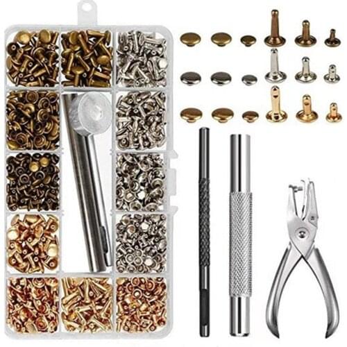300 Sets Rivets Set Copper Leather Double-sided Rivet Installation Set Repairing Rivets Tubular Snap Fastener Button Fixing Tool