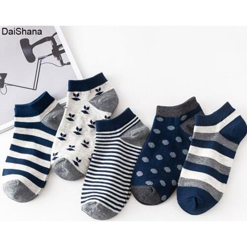 5Pairs/lot Spring Summer Unisex Men Socks Navy Solid Striped Cotton Ankle Sock Casual Male Funny Sock Meias Calcetines EUB 35-43