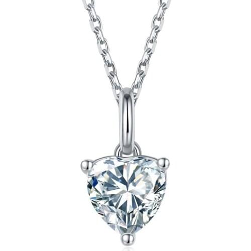 BOEYCJR 925 Silver F color 1ct Heart Cut 6.5*6.5mm Moissanite VVS1 Engagement Wedding Pendant Necklace for Women
