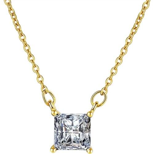 Trendy Crystal Square Pendant Necklace Female Jewelry Fashion Silver 925 Women Necklace Gold Choker Accessories Girls Birthday