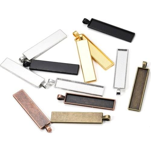 5Pcs/lot Rectangle Blank Pendant Settings Cabochon Tray Bezel Blank Base Fit Cabochon Cameo DIY for Necklace Jewelry Making