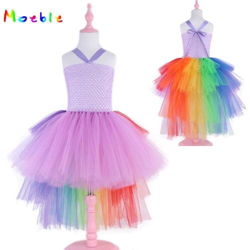 Rainbow Unicorn Party Girls Tutu Dress Kids Princess Dance Dresses Fashion Irregular flower Girls Dresses for Wedding Vestidos