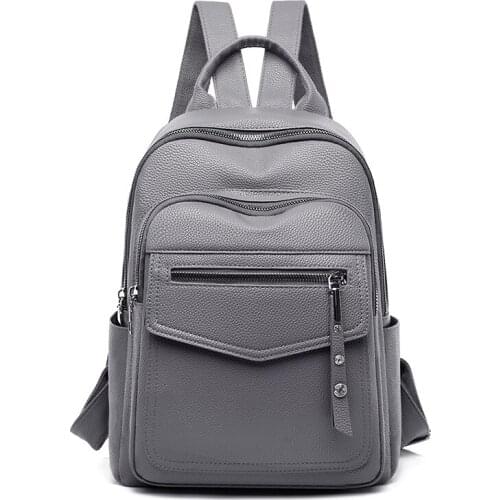 Womens Backpack 2021 Travel Small Fashion Backpack PU Leather Handbag Schoolbag For Girl Bagpack Female Shoulder Back Bags Grey