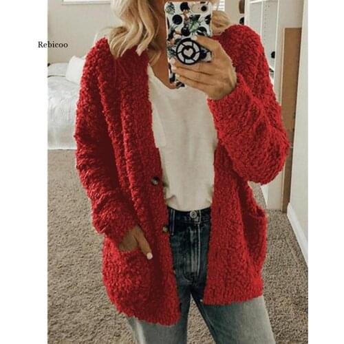 S-5Xl Plus Size Autumn Winter Sweaters Women Cardigan Casual Pocket Thick Warm Loose Plush Fleece Sweater Female Tops Sweater