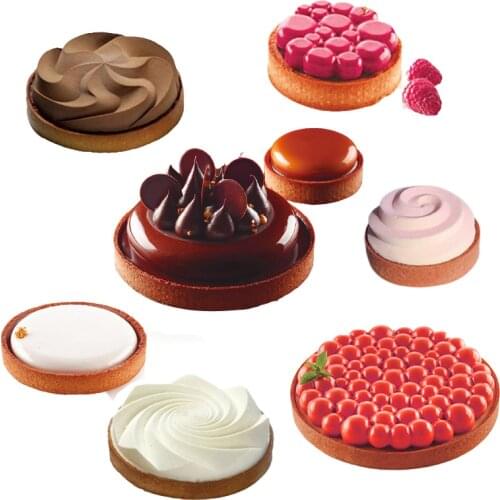 SHENHONG Silicone Cake Molds Stainless Steel Tart Ring Bakeware Set French Dessert Baking Tools Party Pastry Mousse Tray