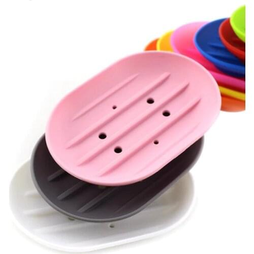 Silicone Soap Dishes Anti-skidding Oval Soap Holder Plate Tray Leaking Mould Proof Soap Rack LX2023