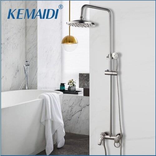 KEMAIDI Nickel Brushed Bathroom Shower Faucet Mixer Bathtub Mixer Shower Sets Wall Mount Hot Cold Water Shower Faucets Set