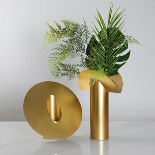 Modern Simple Metal Sculpture Dry Flower Arrangement Vase Desktop Ornaments Golden Living Room Home Decoration Accessories